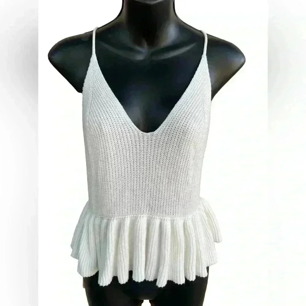 Unbranded women’s Sleeveless knit ruffle hem, tank tops v neck crop vest sweater